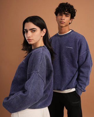 Navy Blue Washed Boxy Crewneck Acid Washed Crewnecks IN YOUR SHOE