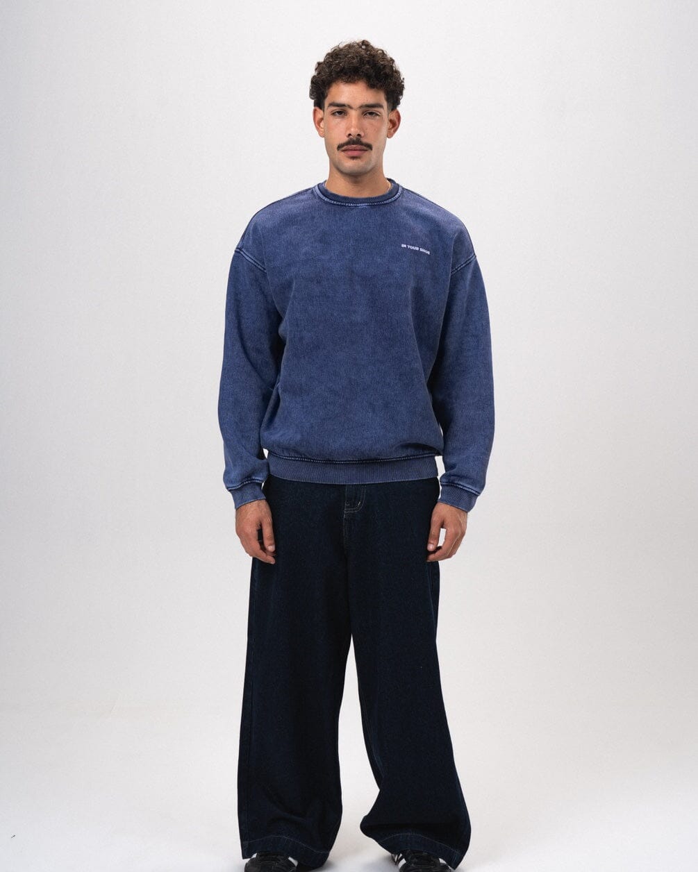 Navy Blue Washed Crewneck Acid Washed Crewnecks IN YOUR SHOE L