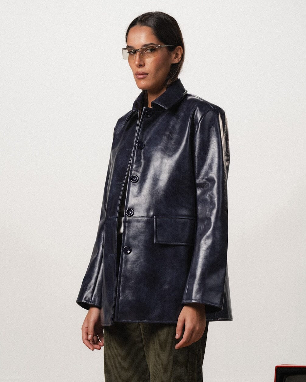Navy Oversized Leather Blazer Leather Jacket IN YOUR SHOE XL