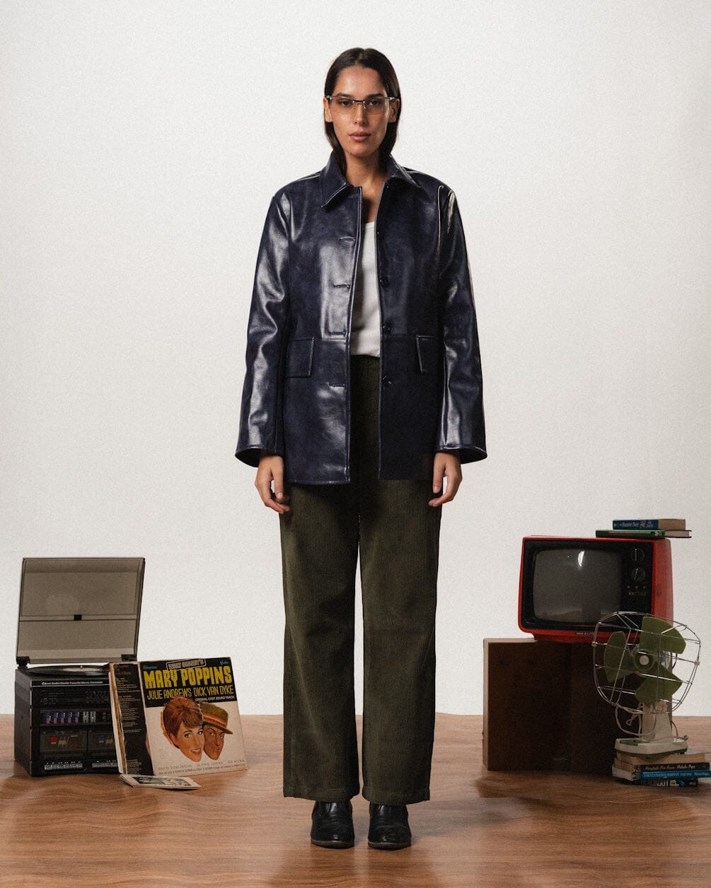 Navy Oversized Leather Blazer Leather Jacket IN YOUR SHOE S