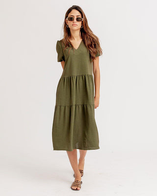 Olive Green Ruffled Midi Dress Ruffled Midi Dress IN YOUR SHOE