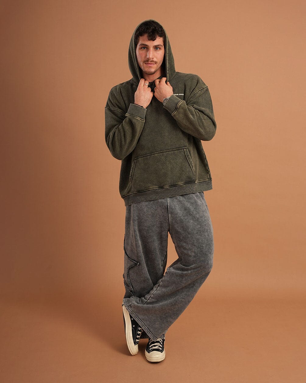 Olive IYS Washed Hoodie Acid Washed Hoodies IN YOUR SHOE M