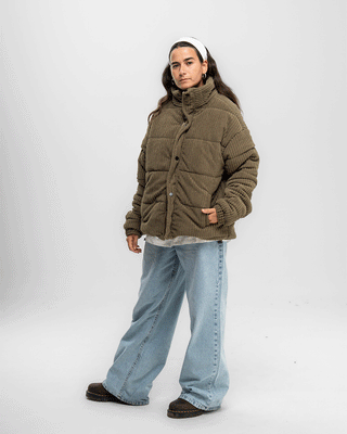 Olive Oversized Corduroy Puffer Jacket Curduroy Jackets IN YOUR SHOE