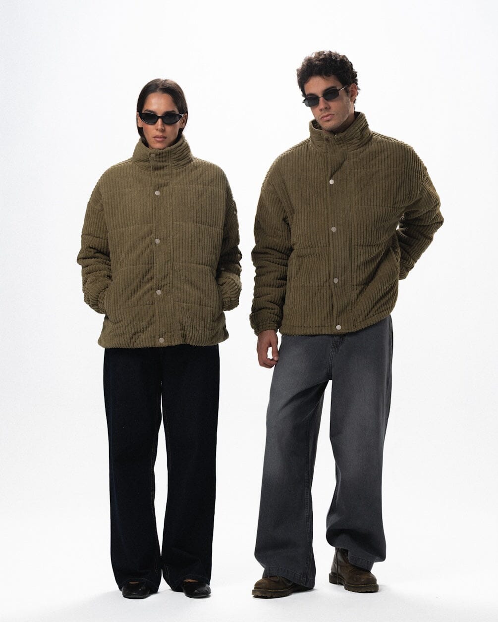 Olive Oversized Corduroy Puffer Jacket Curduroy Jackets IN YOUR SHOE S