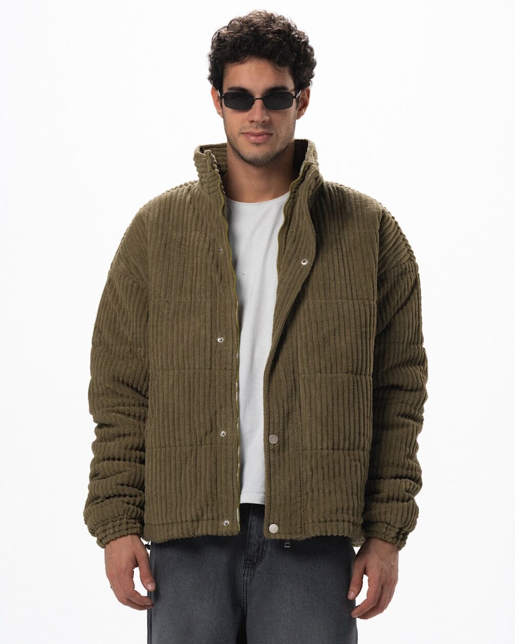Olive Oversized Corduroy Puffer Jacket Curduroy Jackets IN YOUR SHOE M