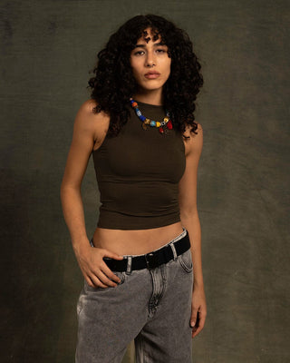 Olive Sleeveless Cropped Top Sleeveless Tops IN YOUR SHOE S