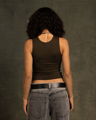 Olive Sleeveless Cropped Top Sleeveless Tops IN YOUR SHOE M