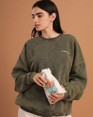 Olive Washed Boxy Crewneck IN YOUR SHOE