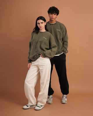 Olive Washed Boxy Crewneck Acid Washed Crewnecks IN YOUR SHOE