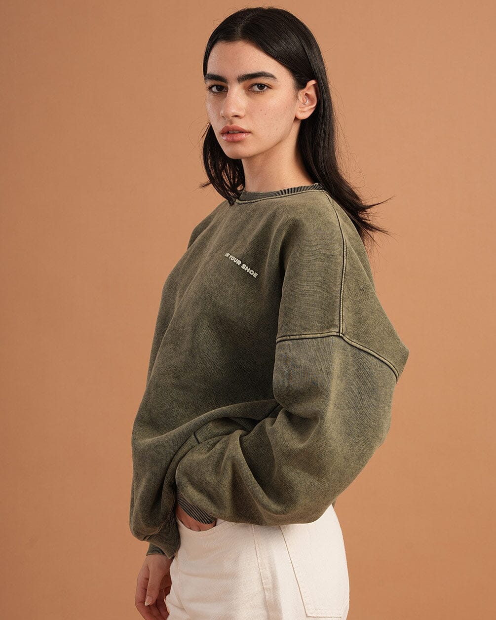 Olive Washed Boxy Crewneck IN YOUR SHOE