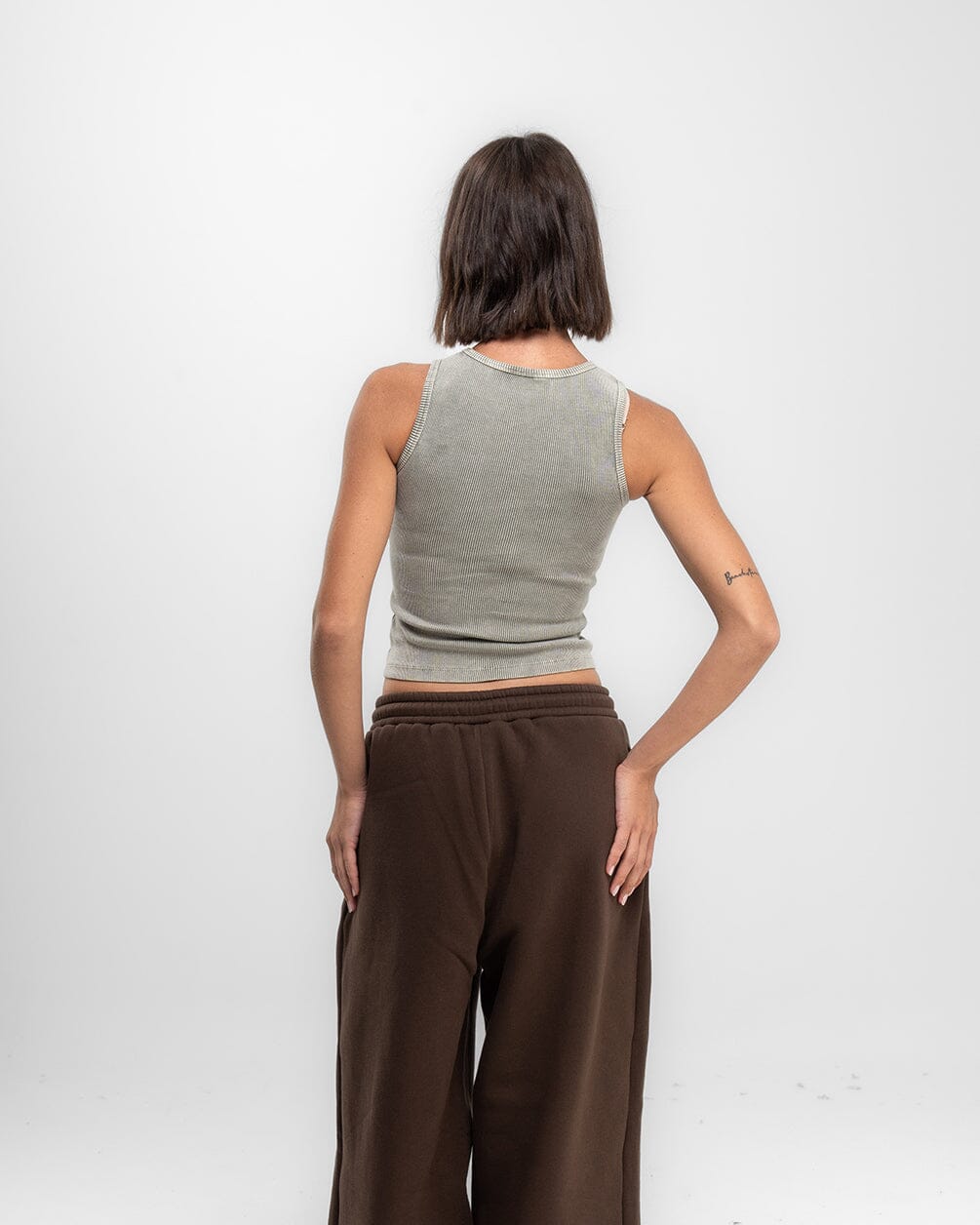 Olive Washed Halter Tank Top Tank Tops IN YOUR SHOE