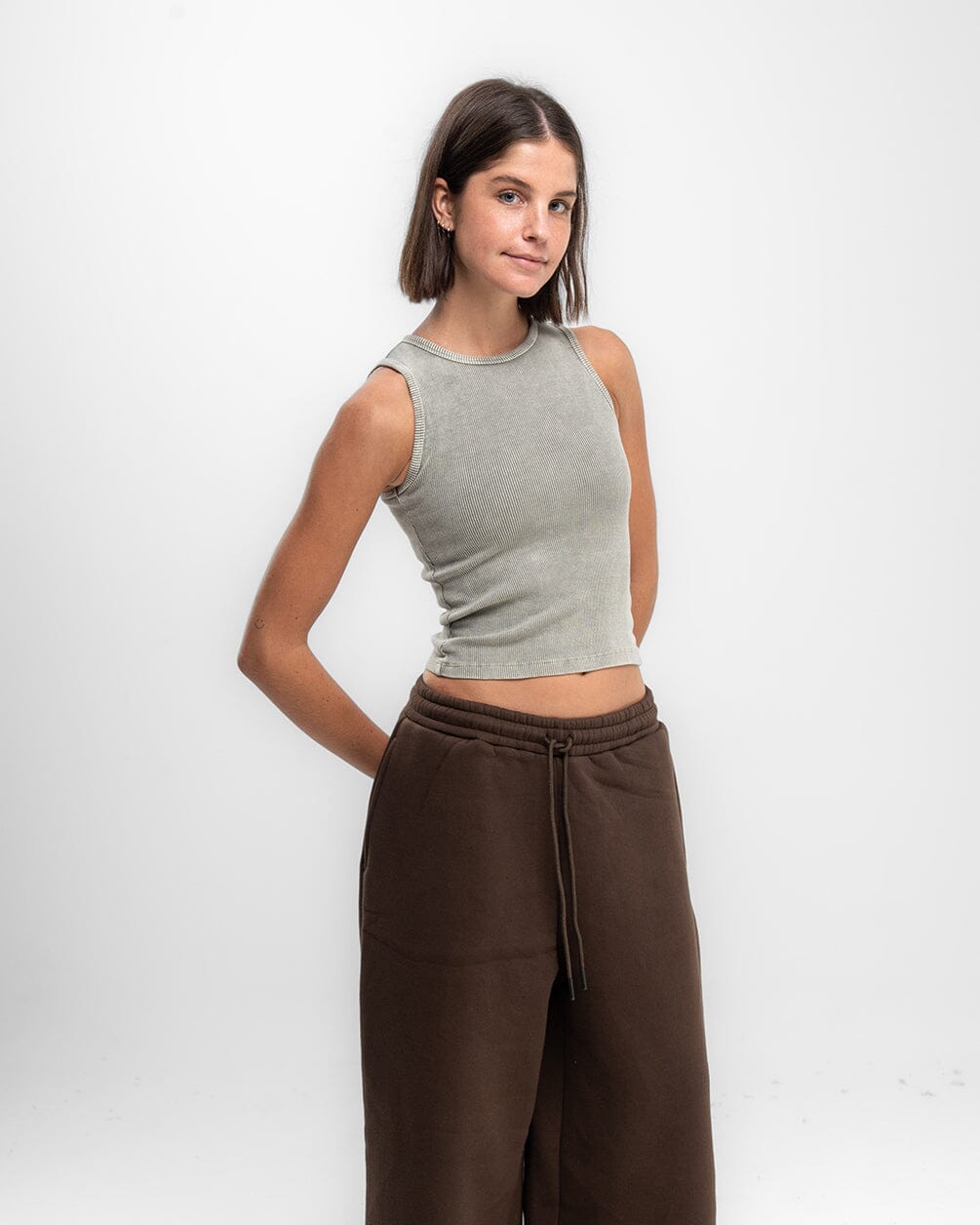 Olive Washed Halter Tank Top Tank Tops IN YOUR SHOE