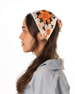 Orange & Blue Flowers Crochet Bandana Bandana IN YOUR SHOE