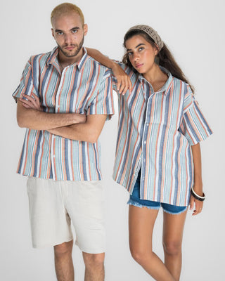 Orange Striped Colorful Short Sleeve Shirt Short Sleeve Shirt IN YOUR SHOE S