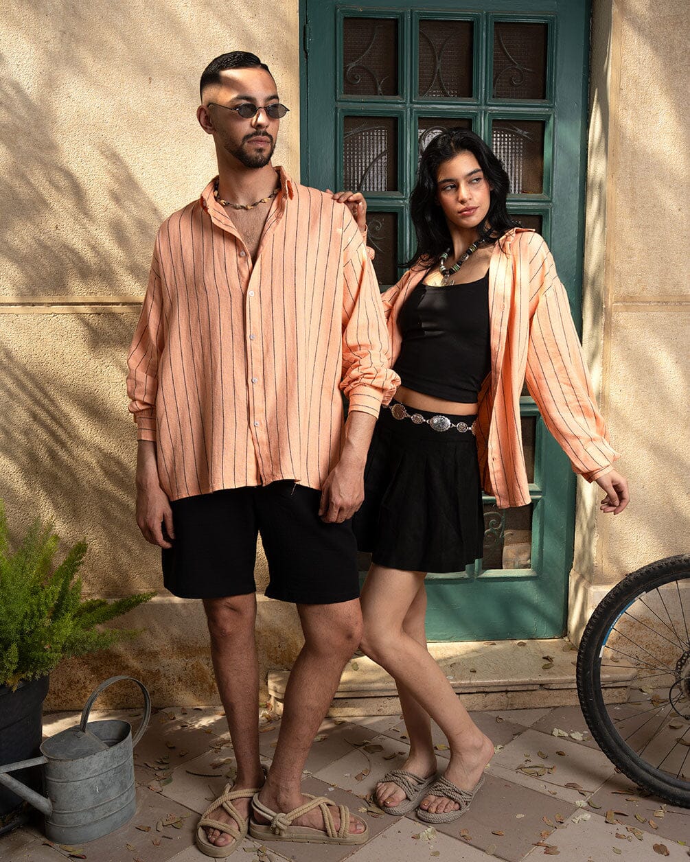 Orange Striped Shirt Linen Shirt IN YOUR SHOE L
