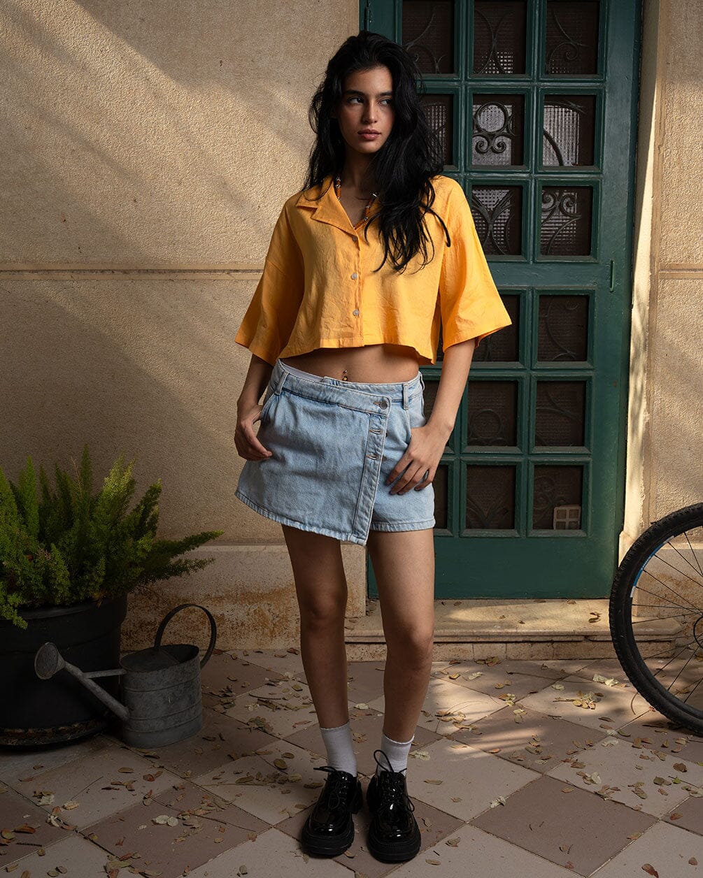 Pastel Orange Cropped Camp Shirt Cropped Shirt IN YOUR SHOE M