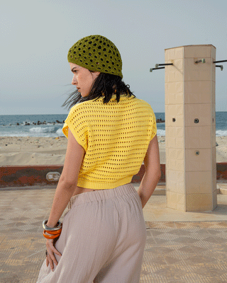Pastel Yellow Crochet Cropped Top Half Sleeve Tops IN YOUR SHOE