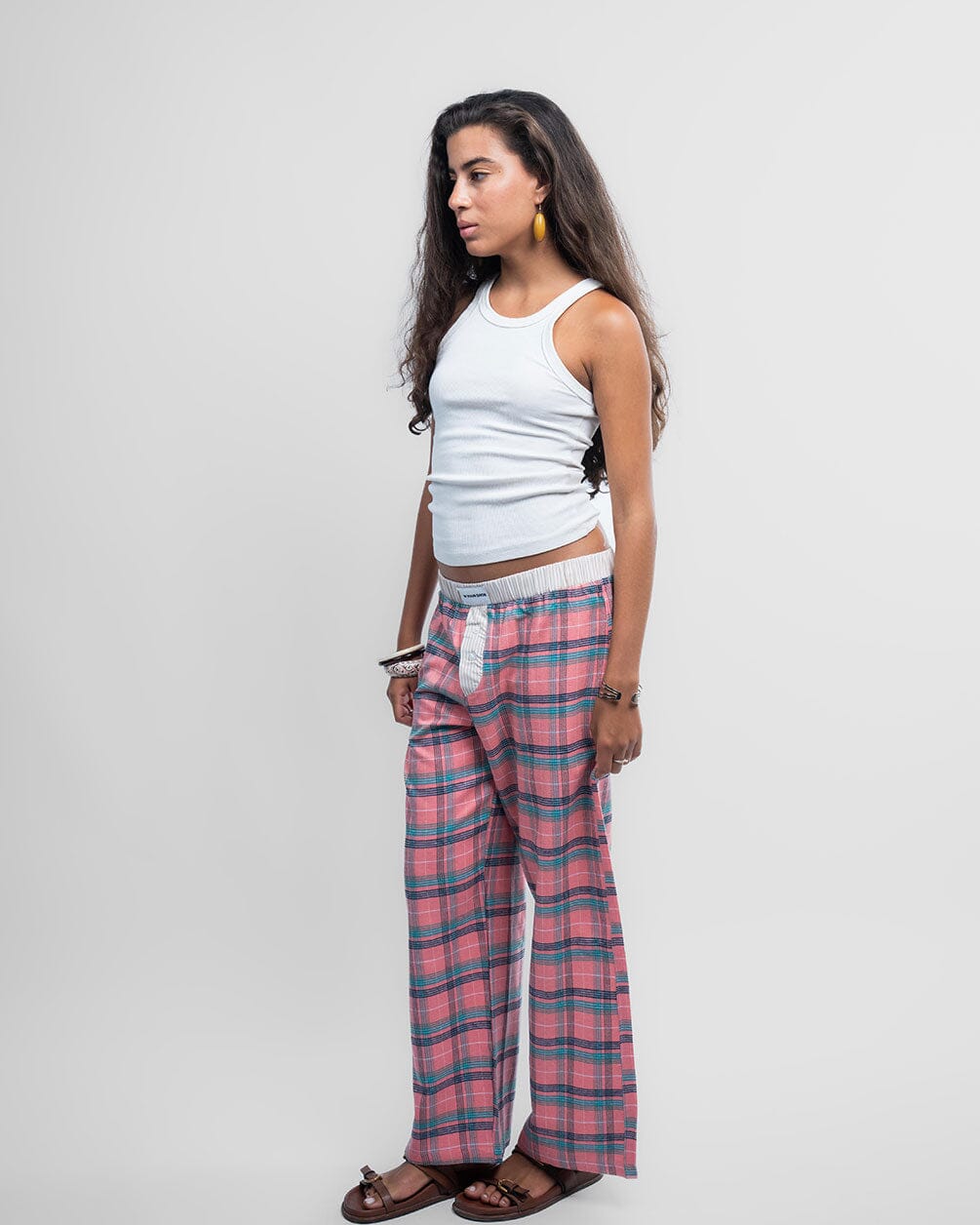 Peach Green Multicolor Plaid Boxer Pants Boxer Pants IN YOUR SHOE M
