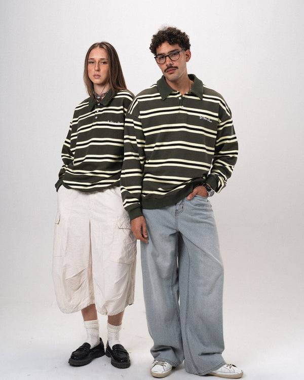 Petrol & Yellow Striped Boxy Rugby Polo