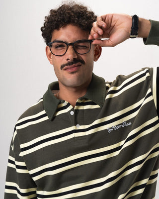 Petrol & Yellow Striped Boxy Rugby Polo Polo T-Shirts IN YOUR SHOE