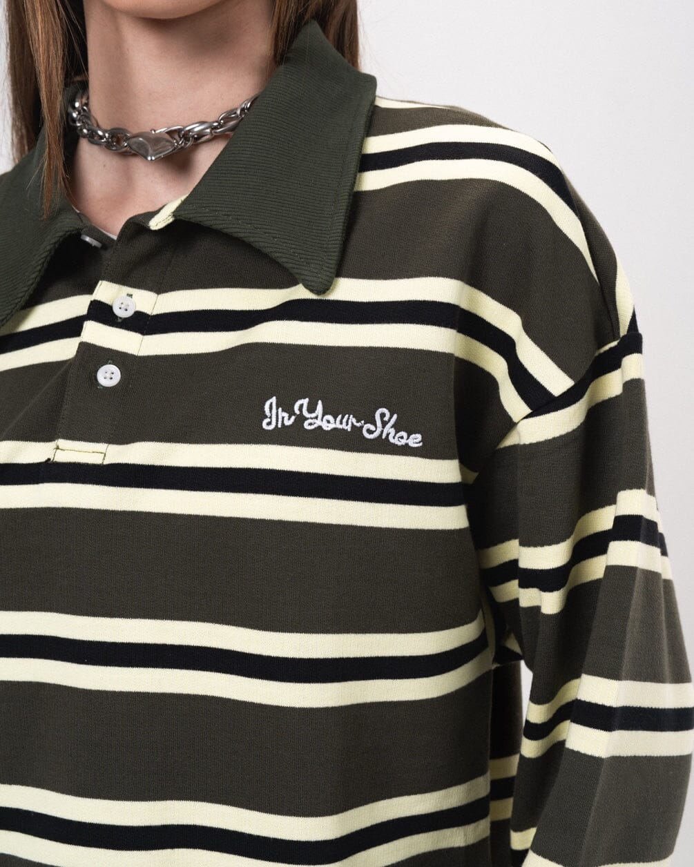 Petrol & Yellow Striped Cropped Rugby Polo Polo T-Shirts IN YOUR SHOE