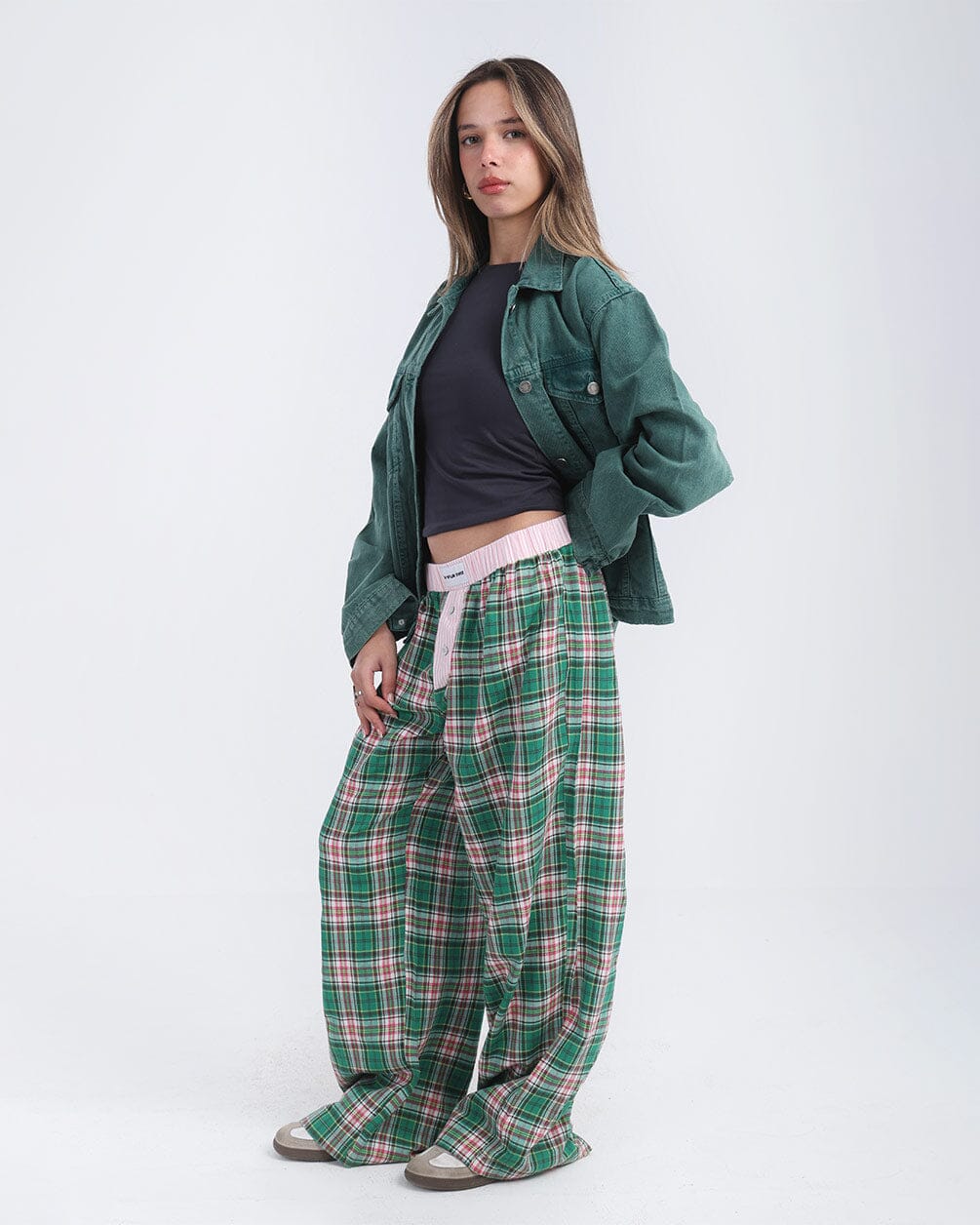Pink Green Multicolor Plaid Boxer Pants Boxer Pants IN YOUR SHOE