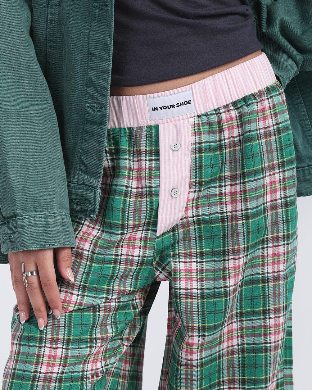 Pink Green Multicolor Plaid Boxer Pants Boxer Pants IN YOUR SHOE