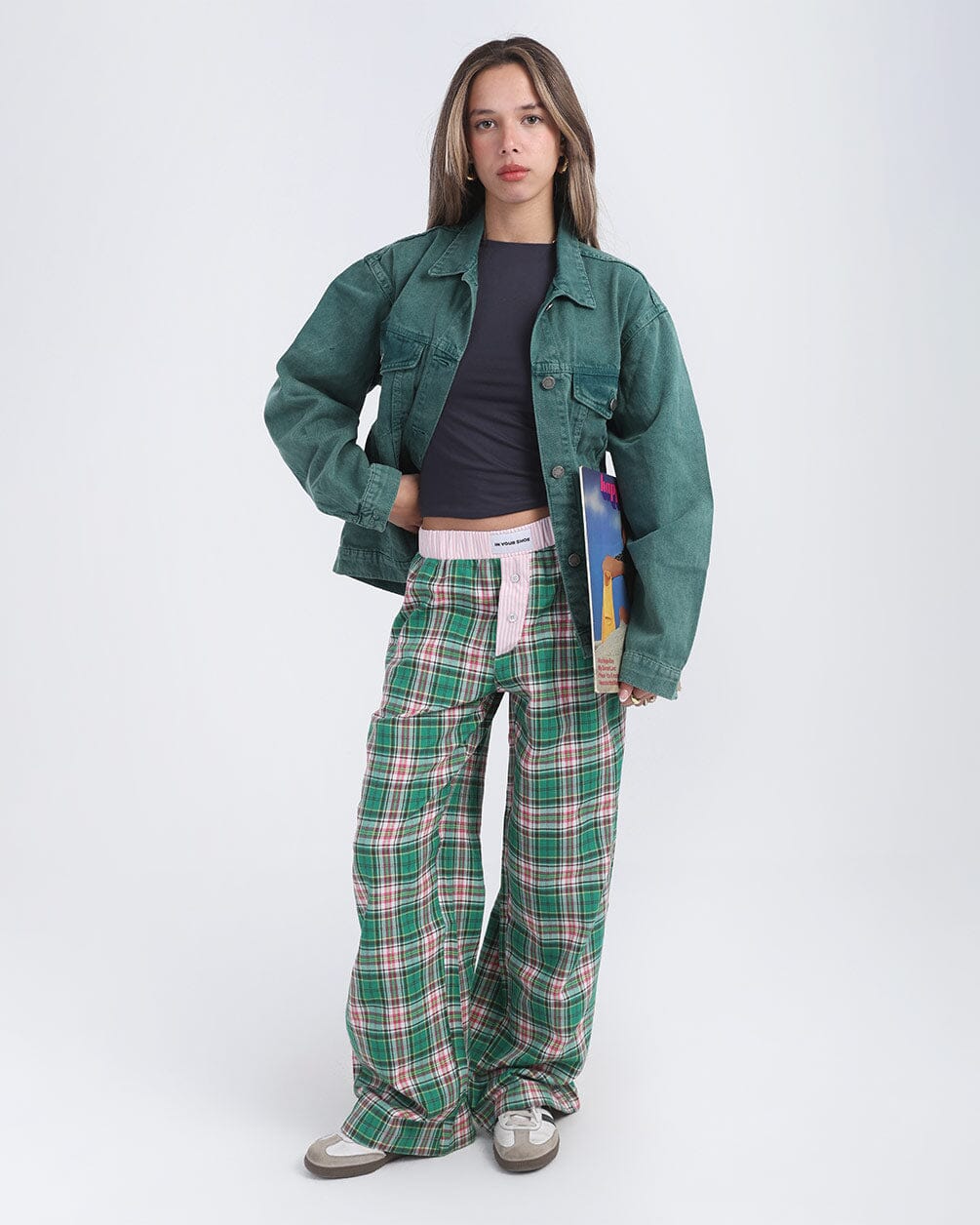 Pink Green Multicolor Plaid Boxer Pants Boxer Pants IN YOUR SHOE S