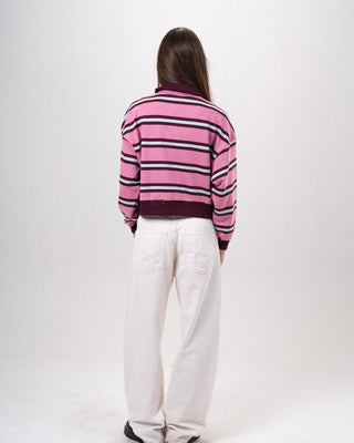 Pink Multicolor Striped Cropped Rugby Polo Polo T-Shirts IN YOUR SHOE XL