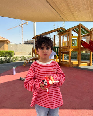 Pink & Red Striped Boxy Kids Tee Kids Boxy Tees IN YOUR SHOE 2-3