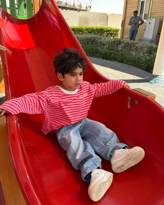Pink & Red Striped Boxy Kids Tee Kids Boxy Tees IN YOUR SHOE 6-7