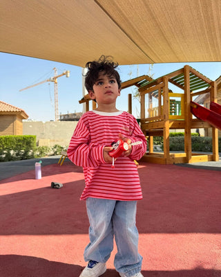Pink & Red Striped Boxy Kids Tee Kids Boxy Tees IN YOUR SHOE