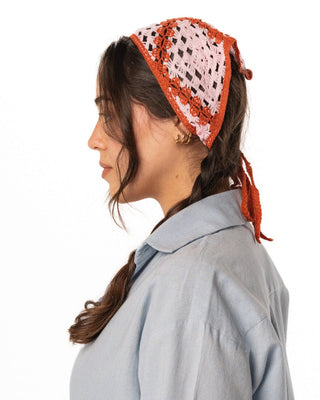 Pink Squares Crochet Bandana Bandana IN YOUR SHOE