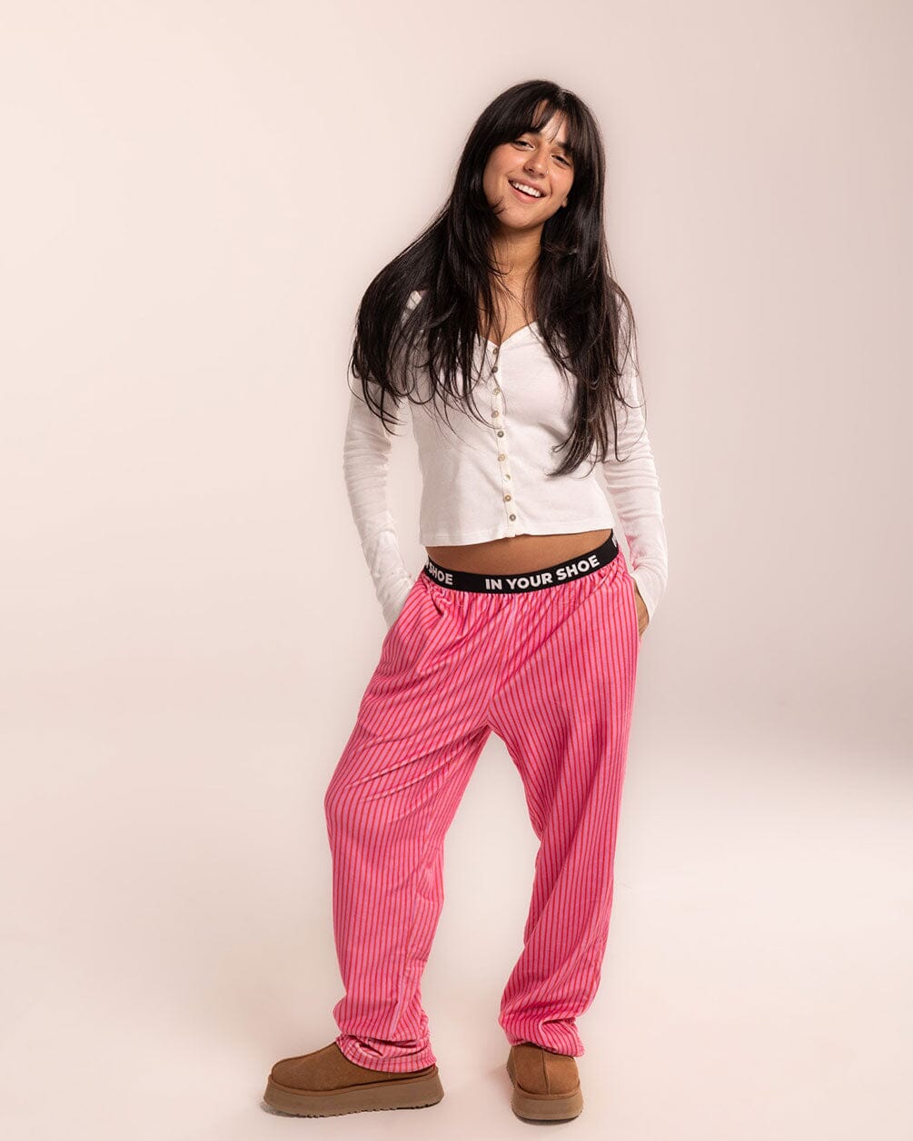 Pink Striped Fluffy Pjoys Fluffy Pjoys IN YOUR SHOE S