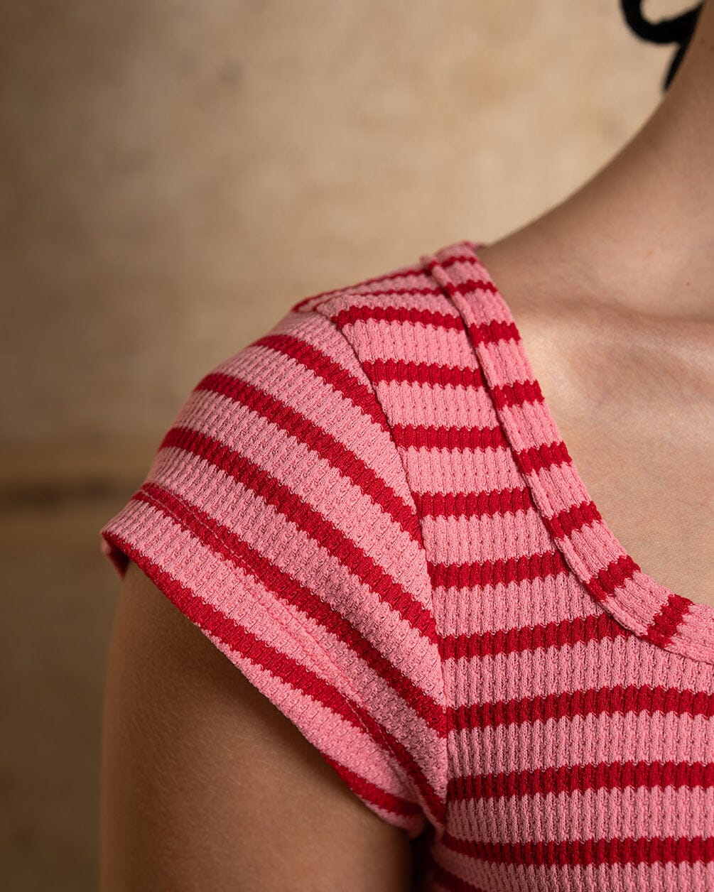 Pink Stripped Square Neck Top Tops IN YOUR SHOE