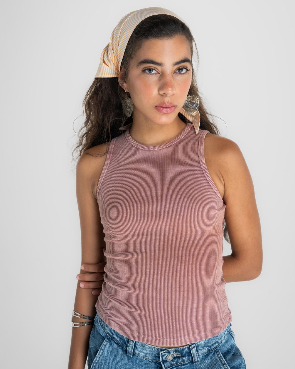 Powder Pink Washed Halter Tank Top Tank Tops IN YOUR SHOE XL