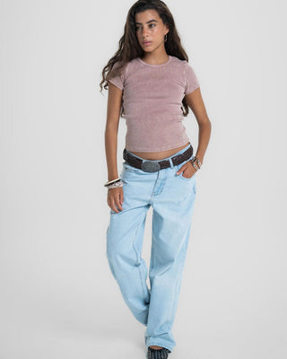 Powder Pink Washed Short Sleeve Top Tops IN YOUR SHOE M