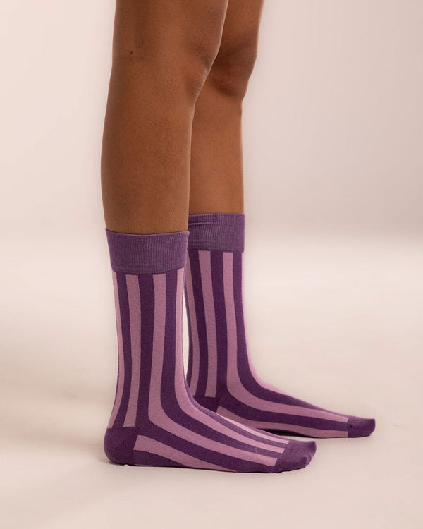 Purple Striped Retro Neck Socks