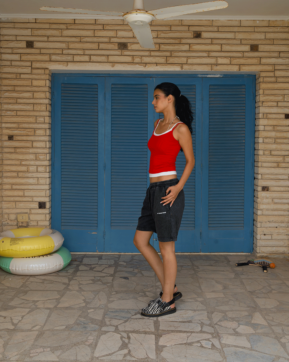 Red Double Layer Strap Top Tops IN YOUR SHOE