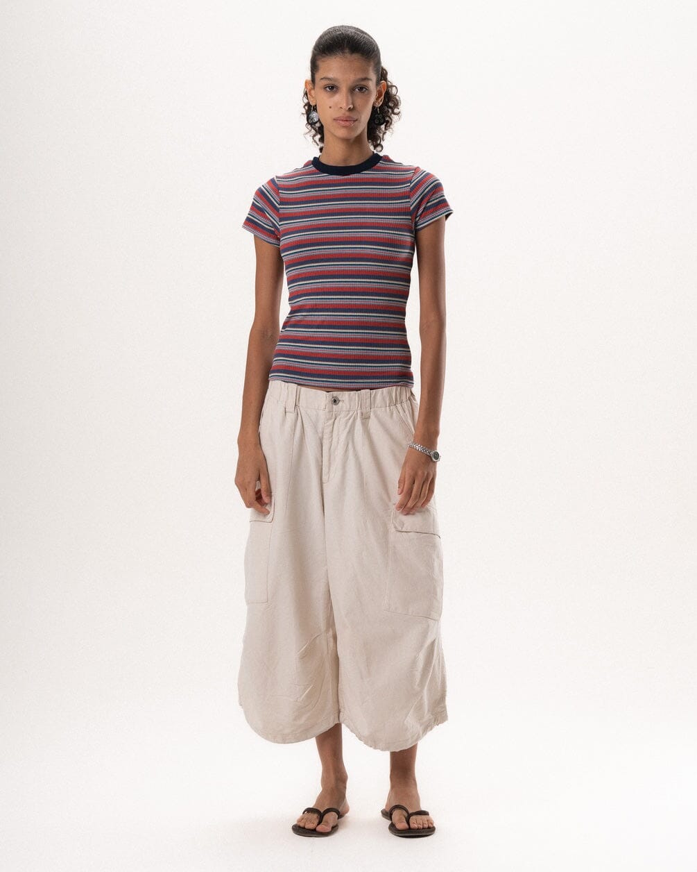 Red & Navy Striped Short Sleeve Top Tops IN YOUR SHOE S