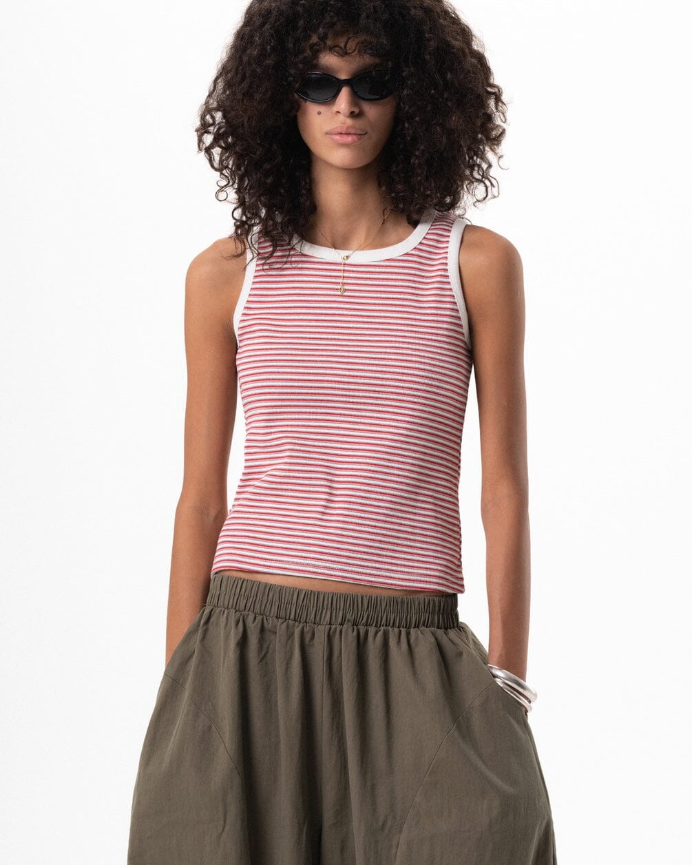 Red & Pink Striped Tank Top Tank Tops IN YOUR SHOE M