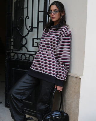 Retro Berry Striped Boxy Rugby Polo Polo T-Shirts IN YOUR SHOE L