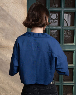 Royal Blue Cropped Camp Shirt Cropped Shirt IN YOUR SHOE