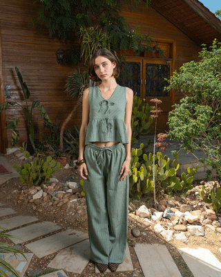 Sage Green Crinkled Pants Linen Pants IN YOUR SHOE S
