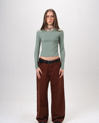 Sage Green Fitted Long Sleeve Top Long Sleeve Tops IN YOUR SHOE M