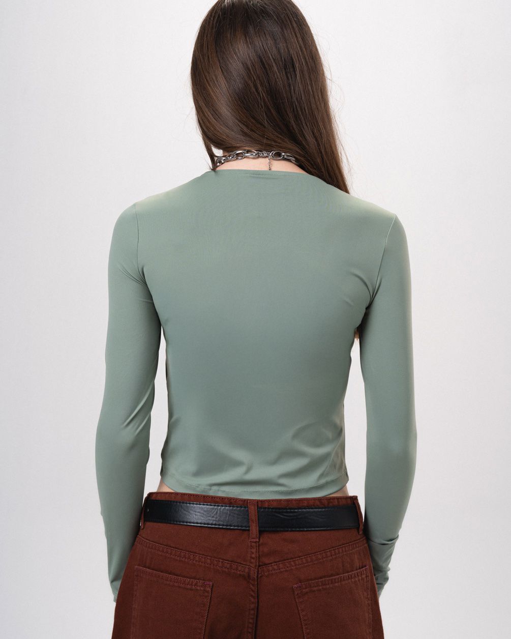 Sage Green Fitted Long Sleeve Top Long Sleeve Tops IN YOUR SHOE L