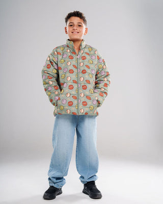 Sage Green Kids Oversized AOP Puffer Jacket Kids Jacket IN YOUR SHOE 4-5