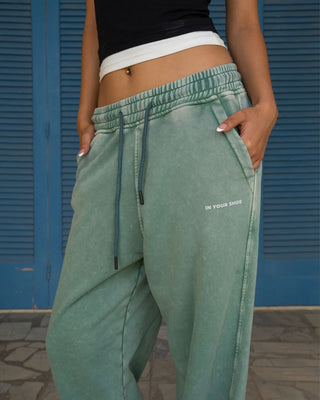 Sage Green Washed Wide Leg Swants Swants IN YOUR SHOE