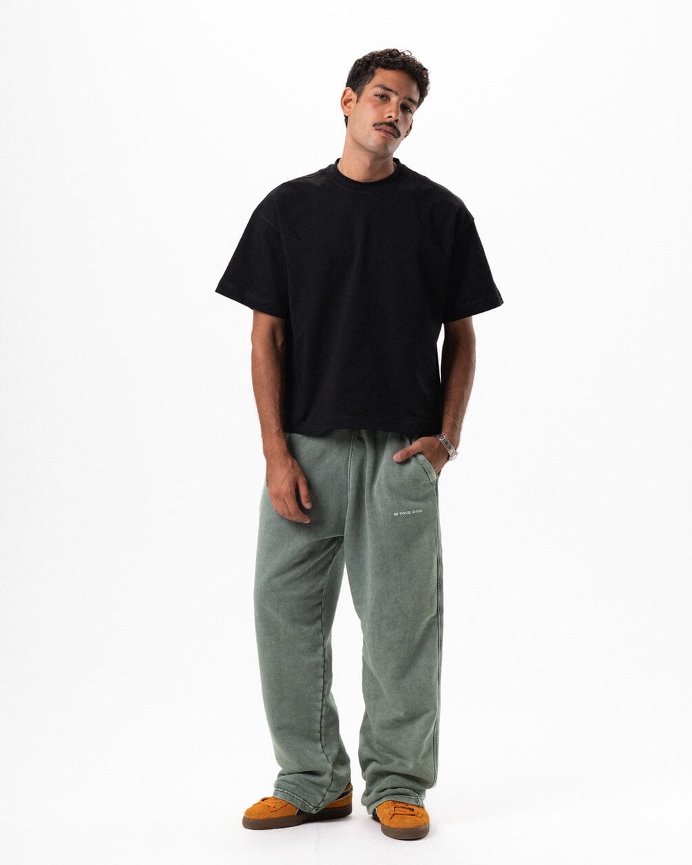 Sage Green Washed Wide Leg Swants Swants IN YOUR SHOE M