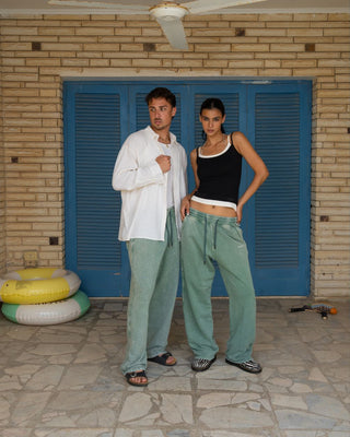 Sage Green Washed Wide Leg Swants Swants IN YOUR SHOE S